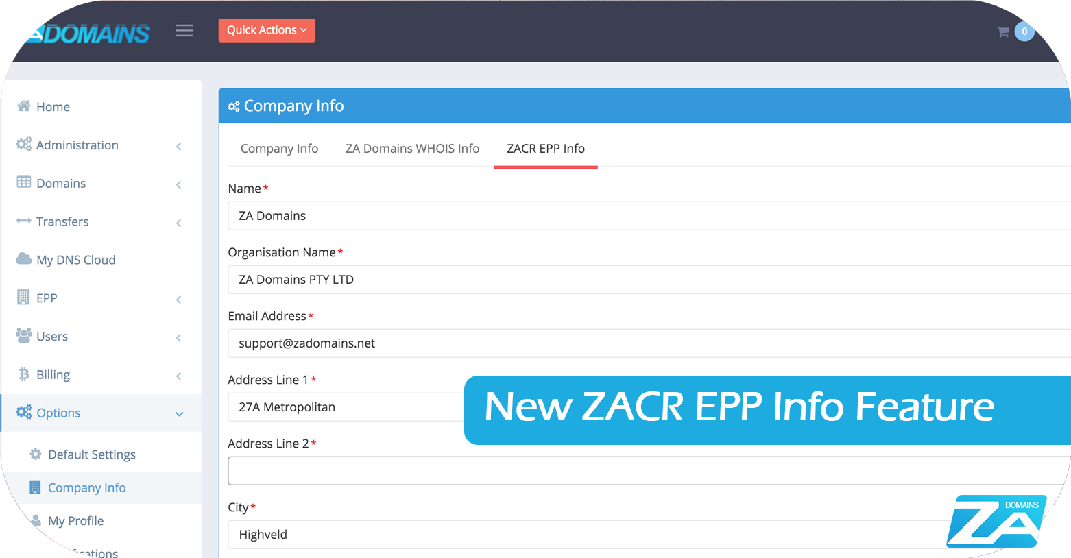 ZACR Registrar EPP Contact Update