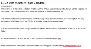 ZACR WHOIS Server Notice