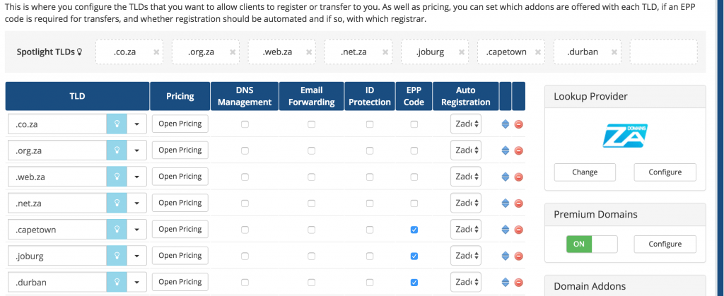 ZA Domains whmcs registrar module co.za setup