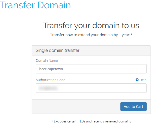 Transfer a domain name to ZA Domains